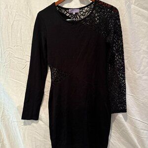 Eden | Black Lace Sleeve Cocktail Wedding Guest Dress | Size: M | Black